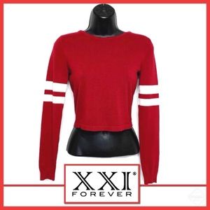 F21 Cropped Long Sleeve Sweater Striped Arms Sz S